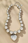 By Anthropologie Chunky Ball-beaded Heart Necklace In Silver