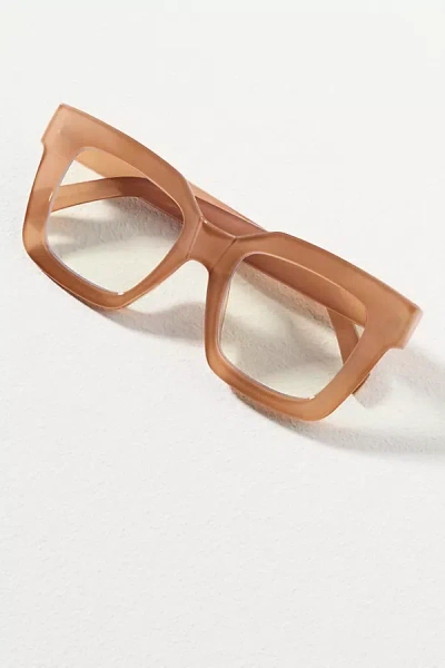 By Anthropologie Chunky Cara Translucent Blue Light Readers In Brown