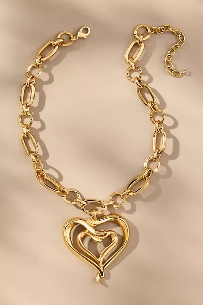 By Anthropologie Chunky Chain Heart Pendant Necklace In Gold