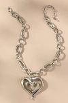 By Anthropologie Chunky Chain Heart Pendant Necklace In Silver