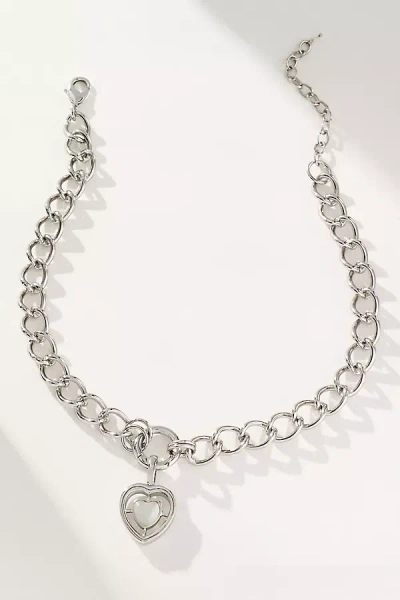 By Anthropologie Chunky Heart Chain Necklace In Metallic