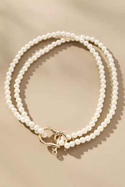 By Anthropologie Chunky Link Lock Pearl Necklace In White