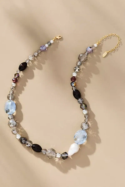 By Anthropologie Chunky Mixed Beaded Necklace In Gray