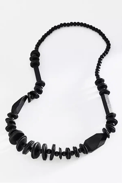 By Anthropologie Chunky Wood Bead Necklace In Black