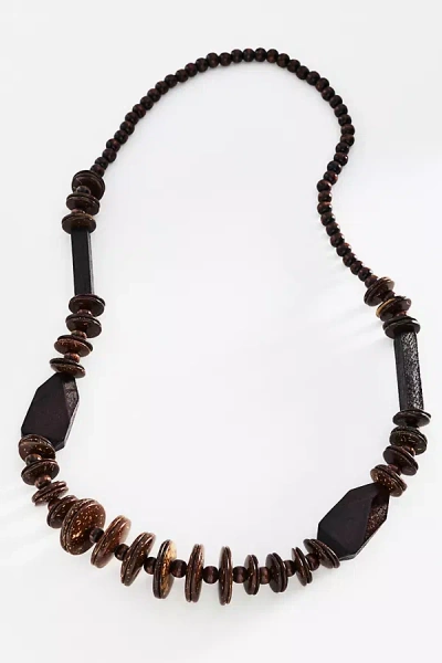 By Anthropologie Chunky Wood Bead Necklace In Neutral