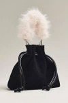 By Anthropologie Cinched Suede Faux Fur Bucket Bag In Black