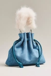 By Anthropologie Cinched Suede Faux Fur Bucket Bag In Blue