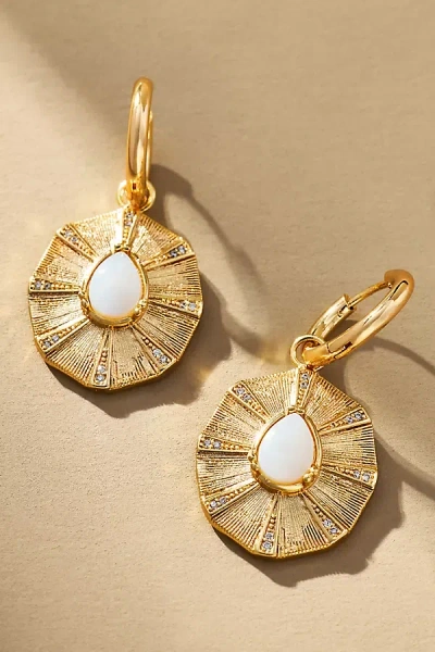 By Anthropologie Circled Stone Huggie Earrings In Gold
