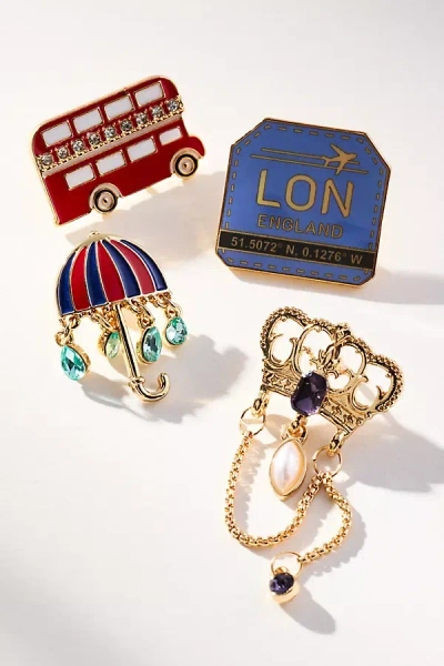 By Anthropologie City Brooches, Set Of 4 In Red
