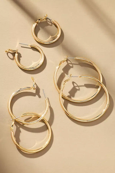 By Anthropologie Classic Hoop Earrings, Set Of 3 In Gold