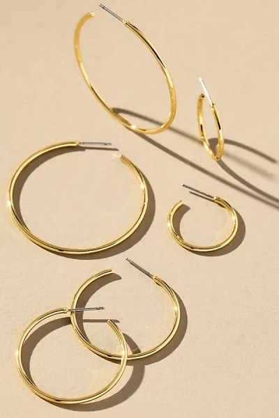 By Anthropologie Classic Hoop Earrings, Set Of 3 In Gold