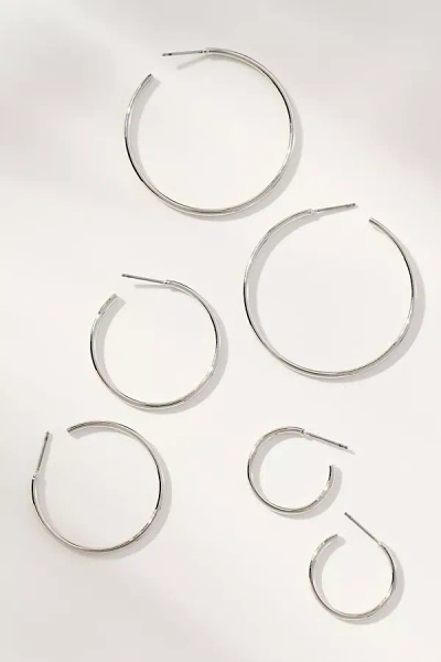 By Anthropologie Classic Hoop Earrings, Set Of 3 In Silver