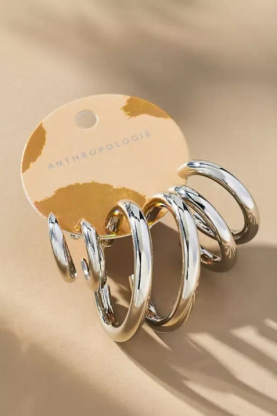 By Anthropologie Classic Hoop Earrings, Set Of 3 In Silver