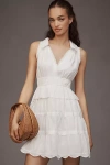 By Anthropologie Collared Halter Tiered Ruffled Mini Dress