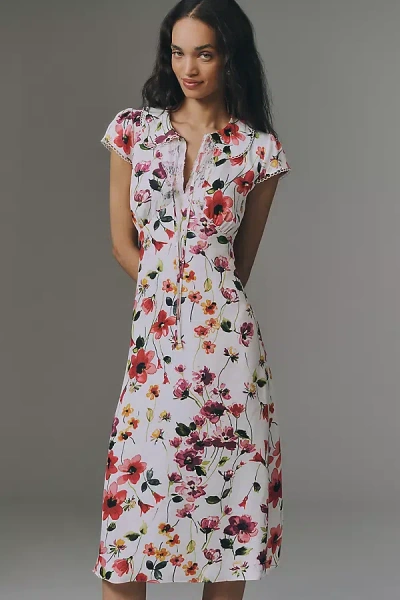 By Anthropologie Collared Short-sleeve Midi Dress In Multi