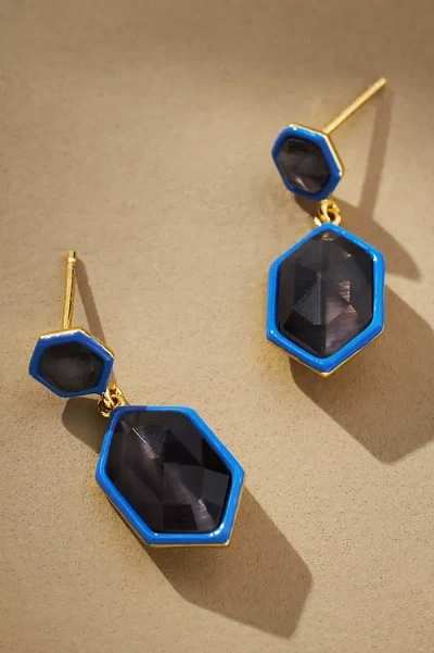 By Anthropologie Colorblock Double-gem Dangle Earrings In Black