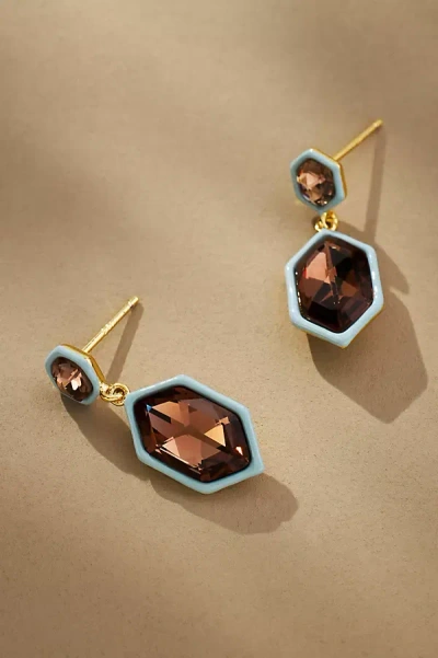 By Anthropologie Colorblock Double-gem Dangle Earrings In Brown