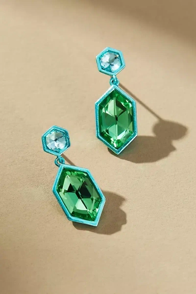 By Anthropologie Colorblock Double-gem Dangle Earrings In Mint
