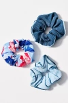 By Anthropologie Colorblock Pattern Scrunchies, Set Of 3 In Blue