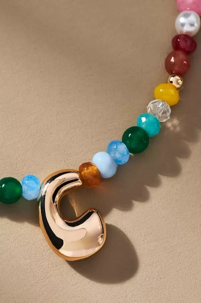 By Anthropologie Colorful Beaded Bubble Letter Monogram Necklace In Alphabet