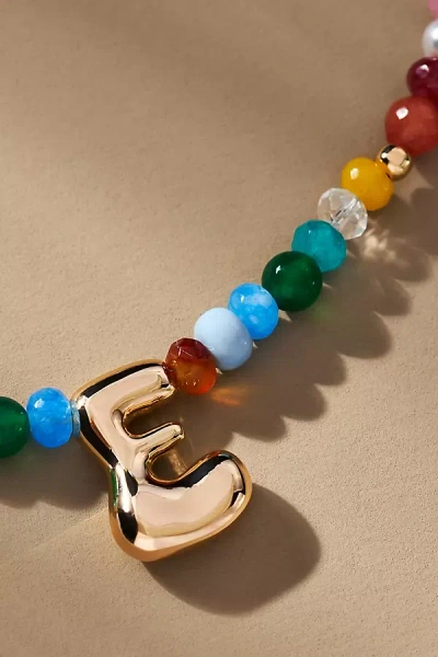 By Anthropologie Colorful Beaded Bubble Letter Monogram Necklace In Alphabet