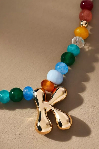 By Anthropologie Colorful Beaded Bubble Letter Monogram Necklace In Alphabet