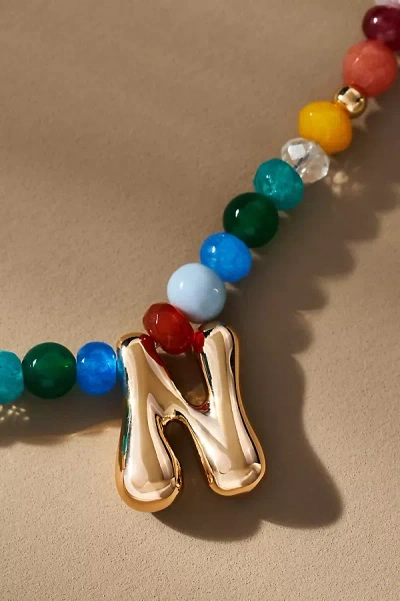 By Anthropologie Colorful Beaded Bubble Letter Monogram Necklace In Alphabet