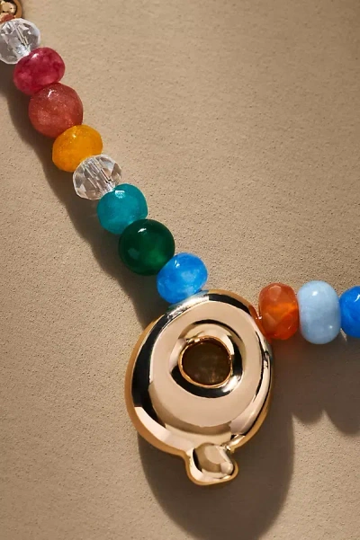 By Anthropologie Colorful Beaded Bubble Letter Monogram Necklace In Alphabet