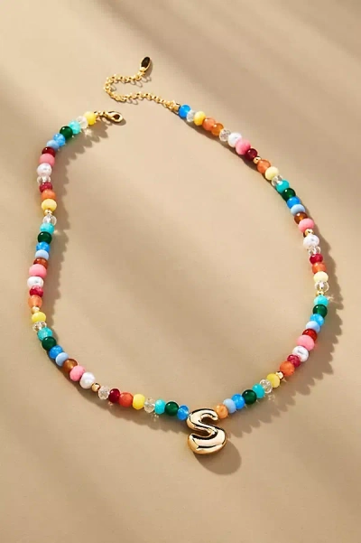 By Anthropologie Colorful Beaded Bubble Letter Monogram Necklace In Alphabet