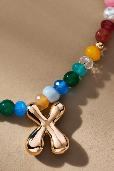 By Anthropologie Colorful Beaded Bubble Letter Monogram Necklace In Alphabet