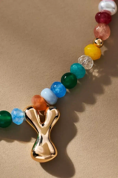By Anthropologie Colorful Beaded Bubble Letter Monogram Necklace In Alphabet