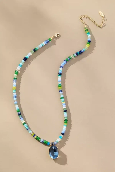 By Anthropologie Colorful Beaded Stone Pendant Necklace In Blue