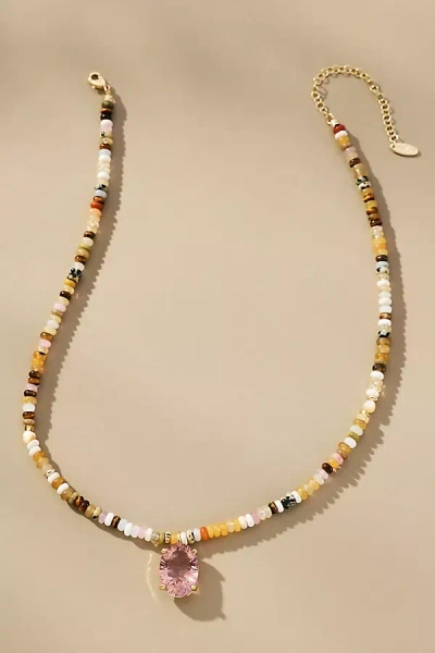 By Anthropologie Colorful Beaded Stone Pendant Necklace In Brown