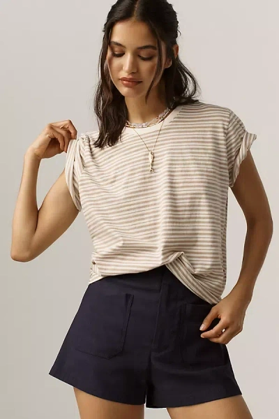 By Anthropologie Contrast Stitch Cotton Tee In Sand