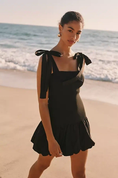 By Anthropologie Cotton Bubble-hem Mini Dress In Black