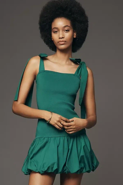 By Anthropologie Cotton Bubble-hem Mini Dress In Green