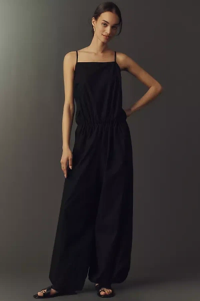 By Anthropologie Cotton Bubble-hem Twofer Jumpsuit In Black