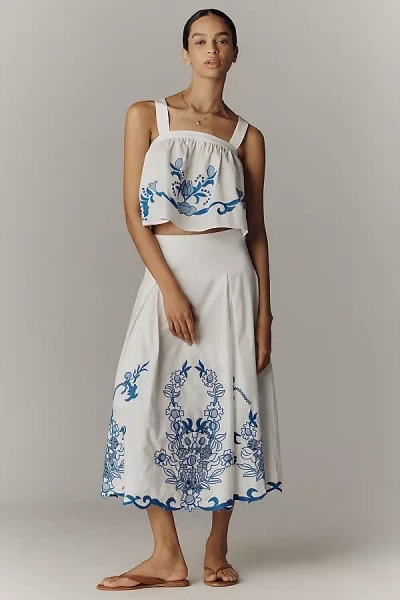 By Anthropologie Cotton Cutwork Midi Skirt In White