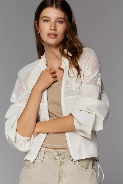 By Anthropologie Cotton Embroidered Bomber Jacket In White