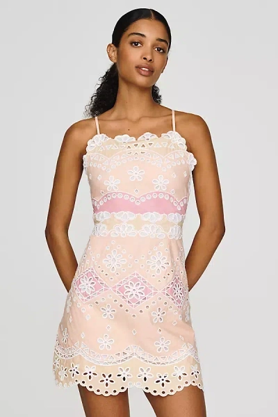By Anthropologie Cotton Eyelet Cutout Mini Dress In Pink
