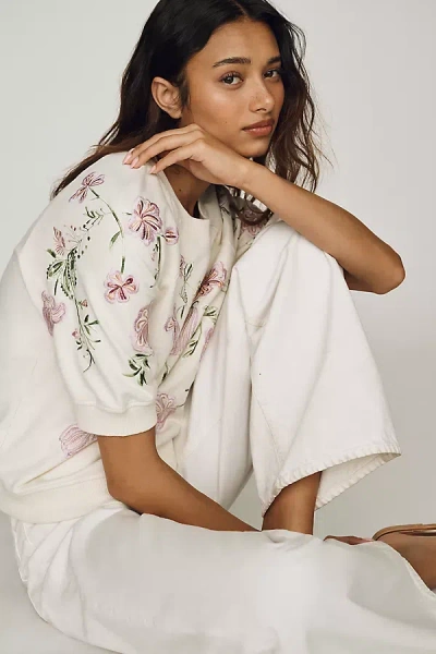 By Anthropologie Cotton Floral Sweatshirt In White