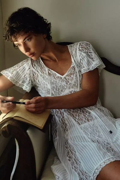By Anthropologie Cotton Lace Godet Mini Dress In White