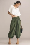 By Anthropologie Cotton Linen Utility Balloon Pants In Green