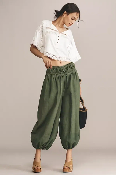By Anthropologie Cotton Linen Utility Balloon Pants In Green