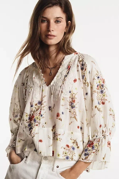 By Anthropologie Cotton Pintuck V-neck Blouse In White