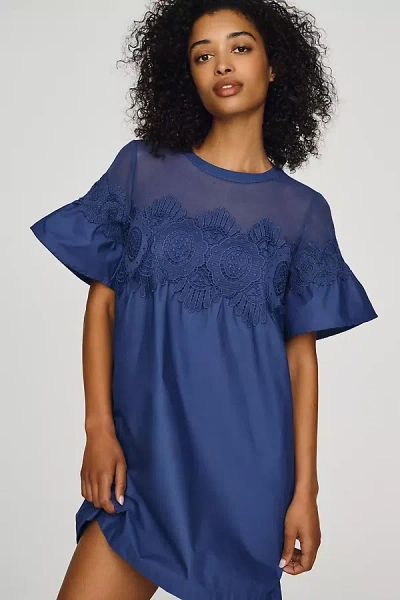 By Anthropologie Cotton Poplin Swing Mini Dress In Blue
