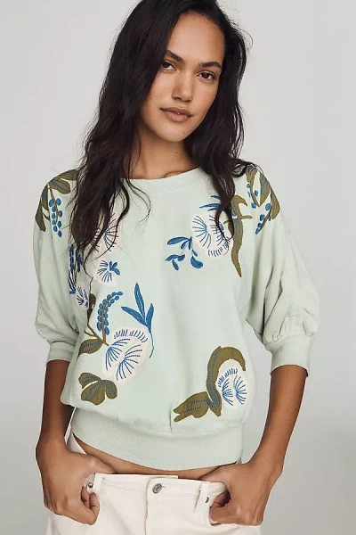 By Anthropologie Cotton Printed Sweatshirt In Green