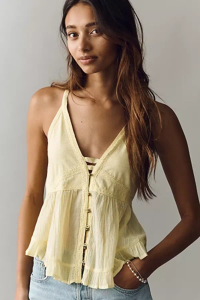 By Anthropologie Cotton Racerback Swing Tank Top In Yellow