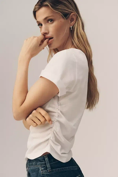By Anthropologie Cotton Ruched Asymmetric Tee In Neutral
