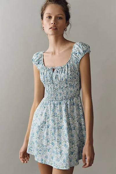 By Anthropologie Cotton Smocked Mini Dress In Blue